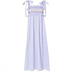 PETERSYN Hathaway Striped Poplin Embroidered Smocked Maxi Dress, Sz XS